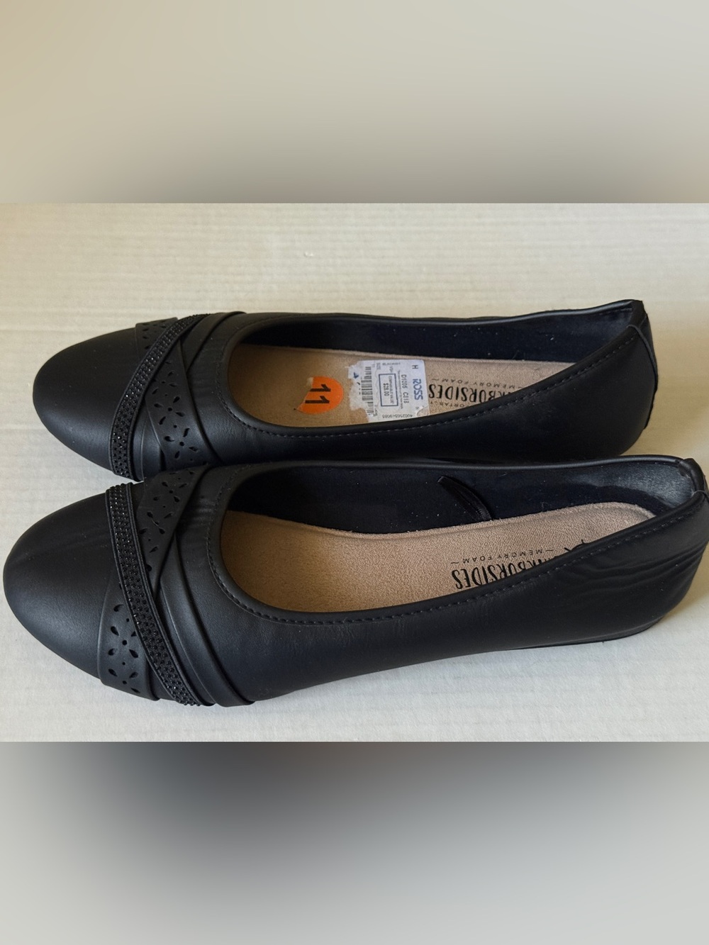 Harborsides Embellished Black Ballet Flats Cushioned Slip On Shoes Women's Sz 11